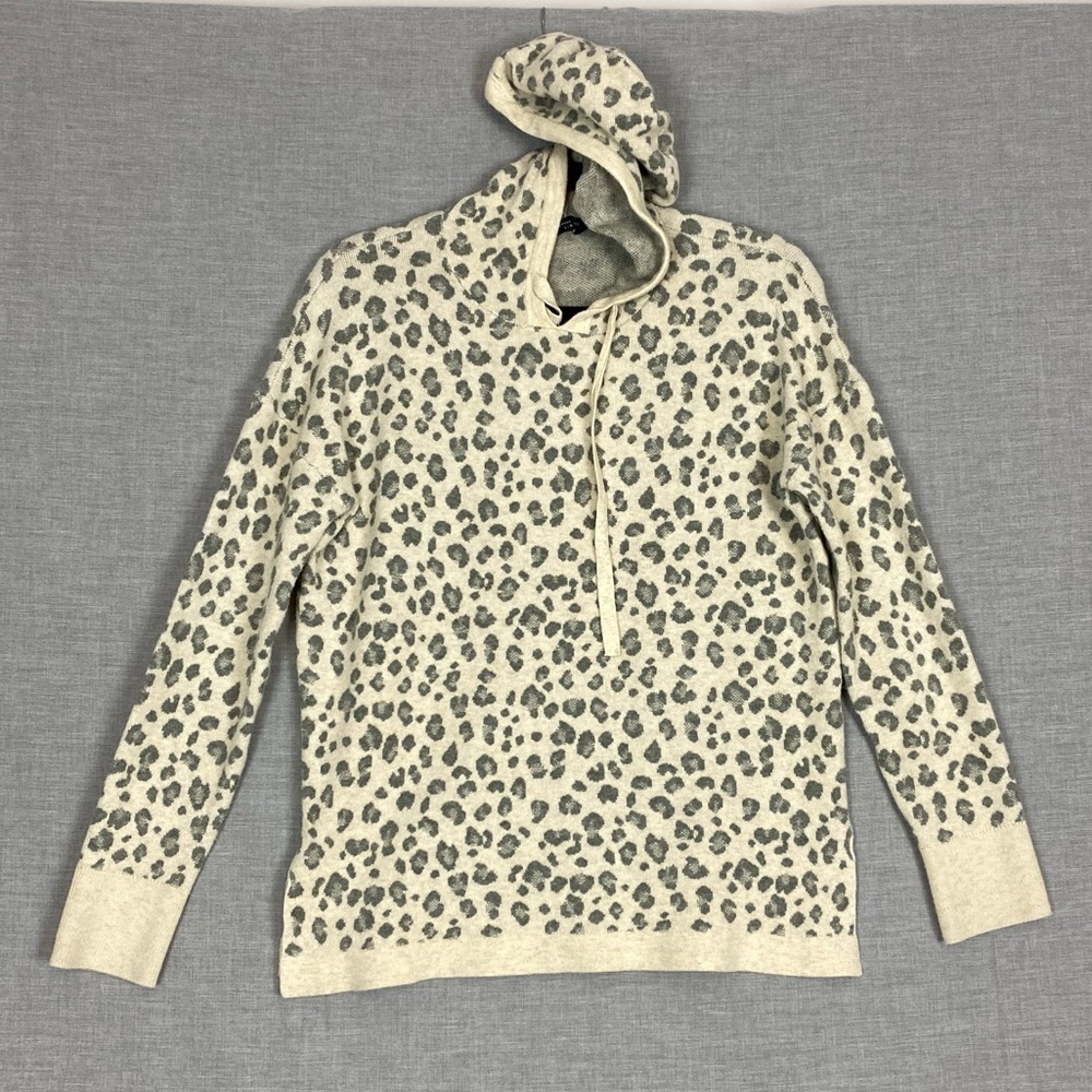 Denver Hayes Hooded Sweater Leopard Print Sz Large Very Soft Split Hem
